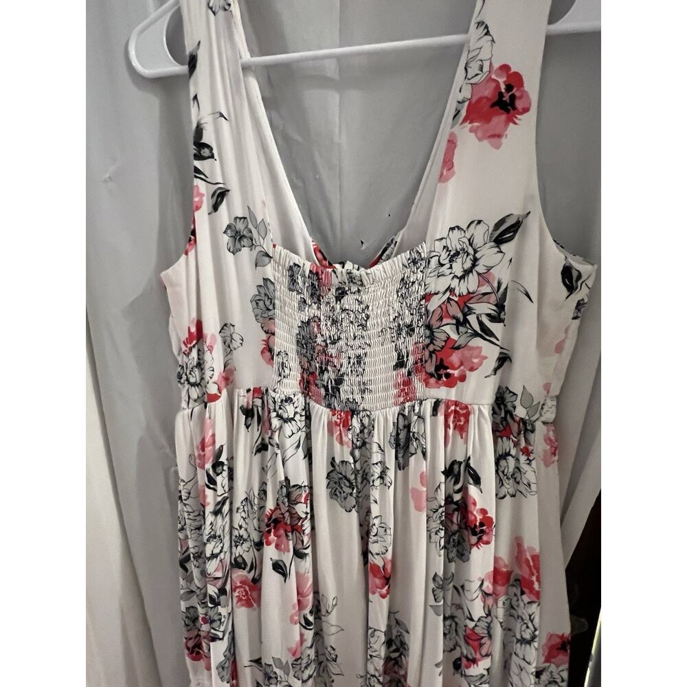 Torrid White Floral Midi Tank Dress Sz 1x Ruffle Hem Tie Neck - Picture 9 of 9